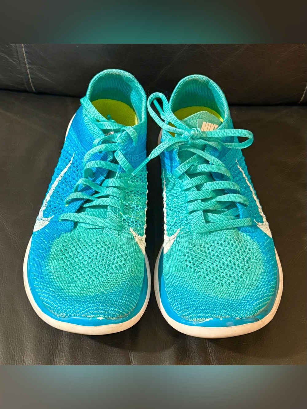 Nike Turquoise and Teal Free Flyknit Sneakers Size 7.5